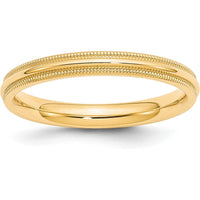 10K Yellow Gold 3mm Milgrain Half Round Comfort Fit Wedding Band - Size 10