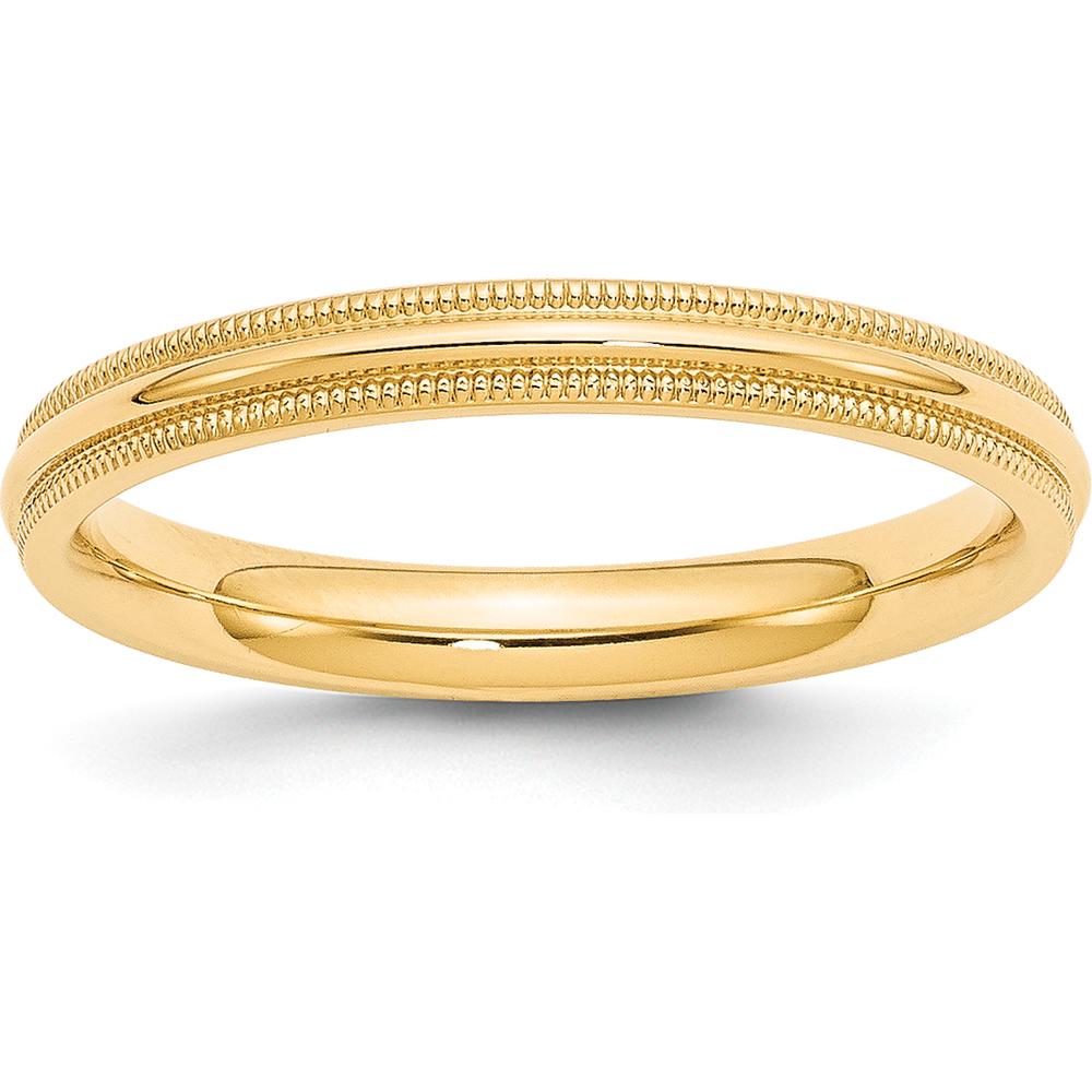 10K Yellow Gold 3mm Milgrain Half Round Comfort Fit Wedding Band - Size 10