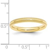 10K Yellow Gold 3mm Milgrain Half Round Comfort Fit Wedding Band - Size 10