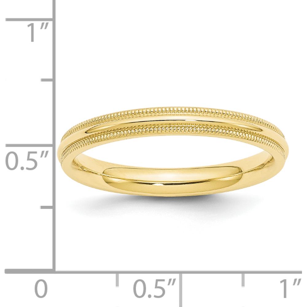 10K Yellow Gold 3mm Milgrain Half Round Comfort Fit Wedding Band - Size 10