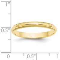 10K Yellow Gold 3mm Milgrain Half Round Wedding Band - Size 8