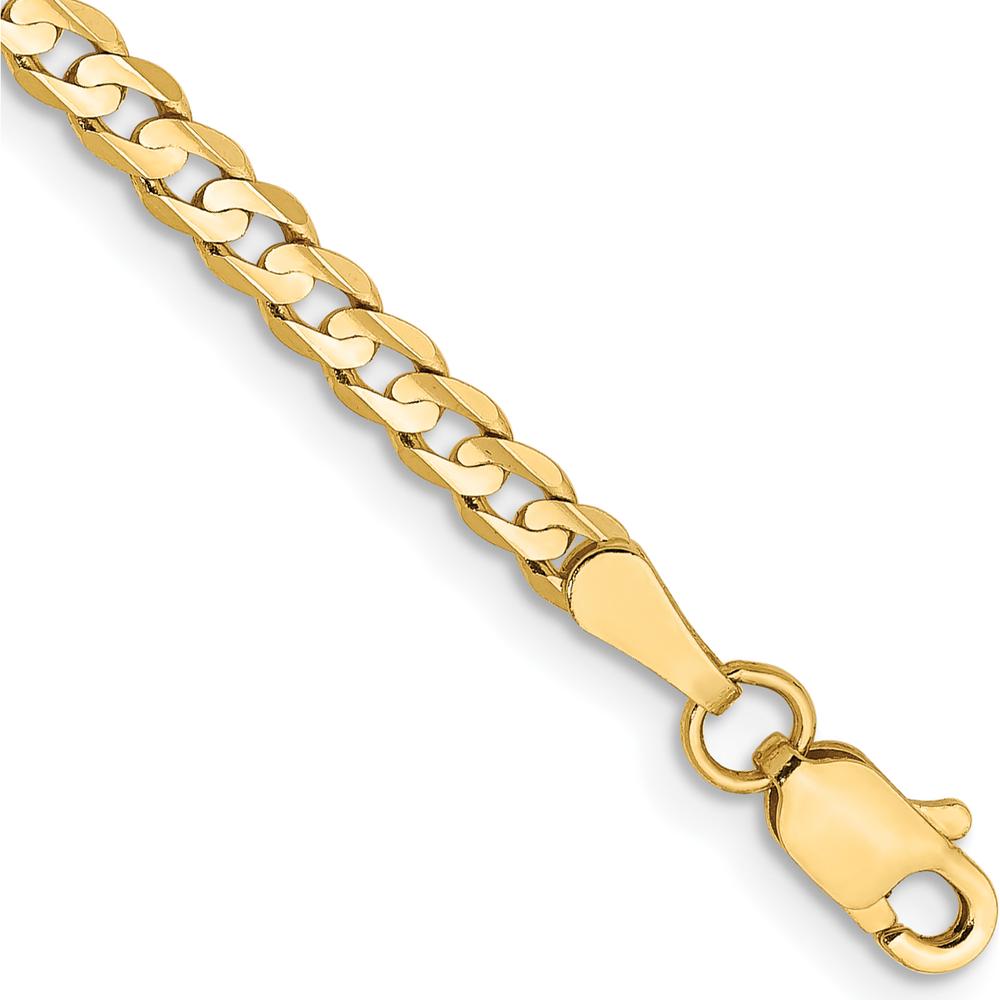 10K Yellow Gold 3mm Open Concave Curb Chain Bracelet - Polished Finish - 8" Length