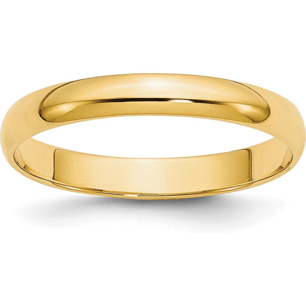 10K Yellow Gold 3mm Polished Half Round Lightweight Wedding Band - Size 11.5
