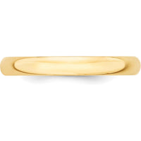 10K Yellow Gold 3mm Polished Half Round Lightweight Wedding Band - Size 11.5