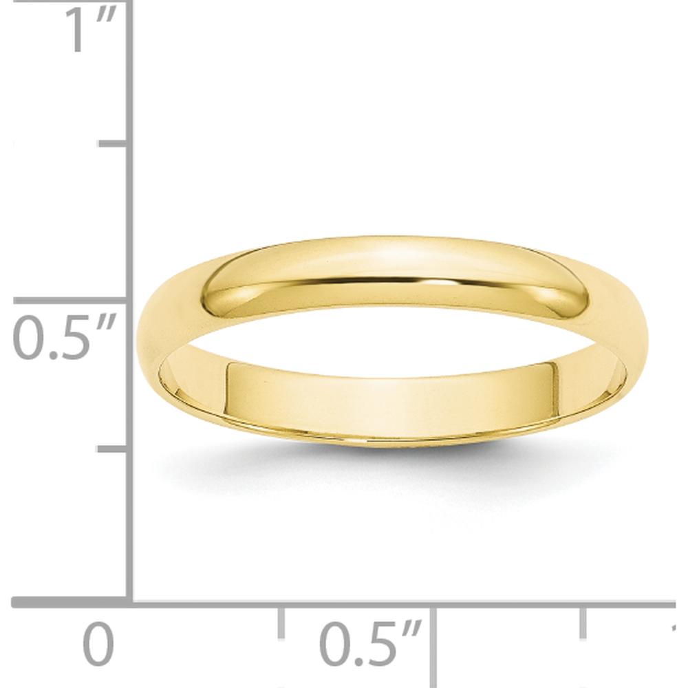 10K Yellow Gold 3mm Polished Half Round Lightweight Wedding Band - Size 11.5