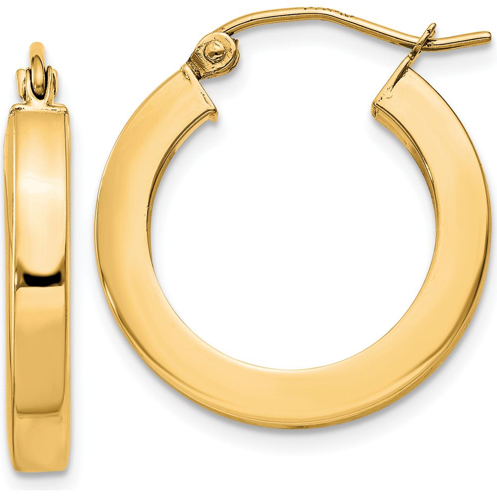 10K Yellow Gold 3mm Polished Square Hoop Earrings