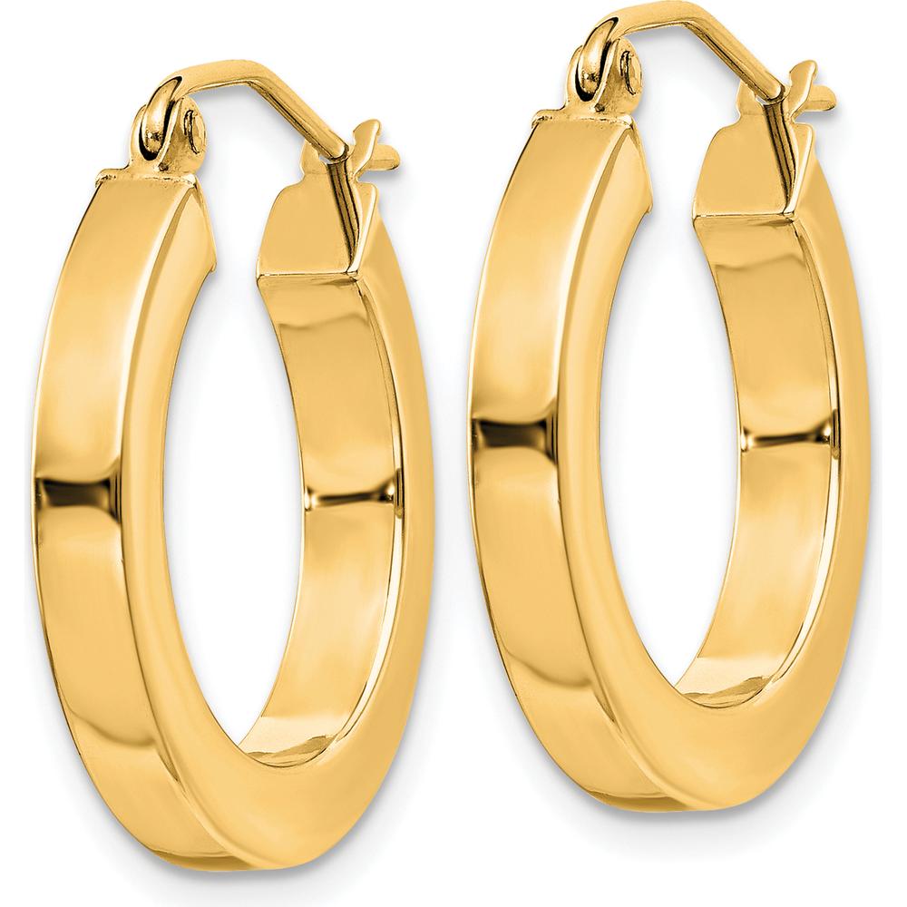 10K Yellow Gold 3mm Polished Square Hoop Earrings