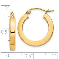 10K Yellow Gold 3mm Polished Square Hoop Earrings