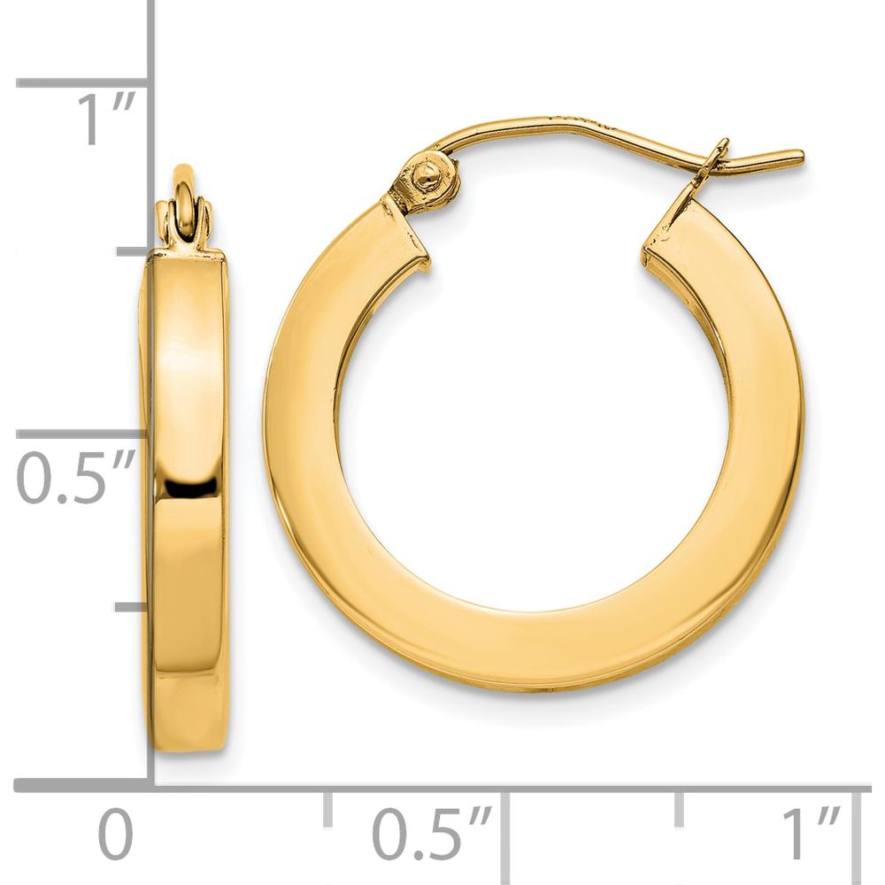 10K Yellow Gold 3mm Polished Square Hoop Earrings