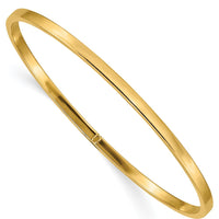 10K Yellow Gold 3mm Polished Square Tube Slip-on Bangle - 8" Length