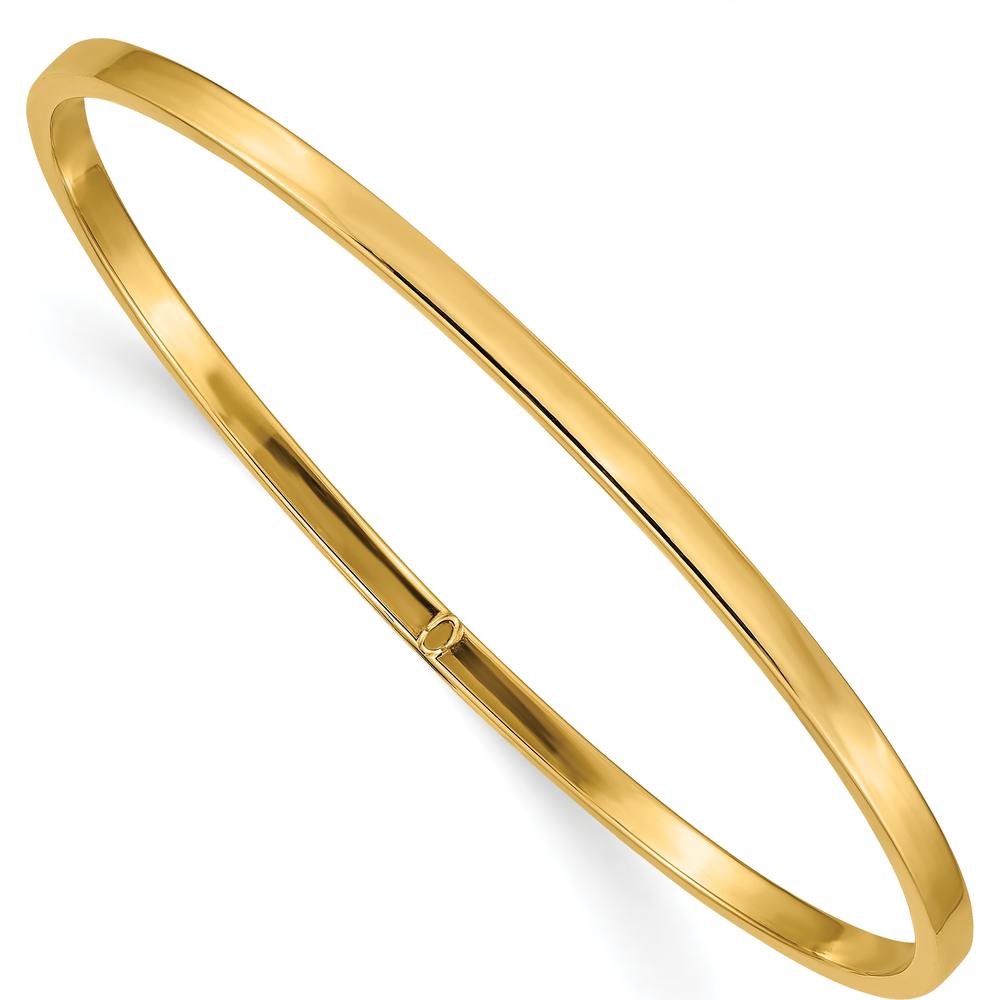 10K Yellow Gold 3mm Polished Square Tube Slip-on Bangle - 8" Length