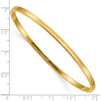 10K Yellow Gold 3mm Polished Square Tube Slip-on Bangle - 8" Length