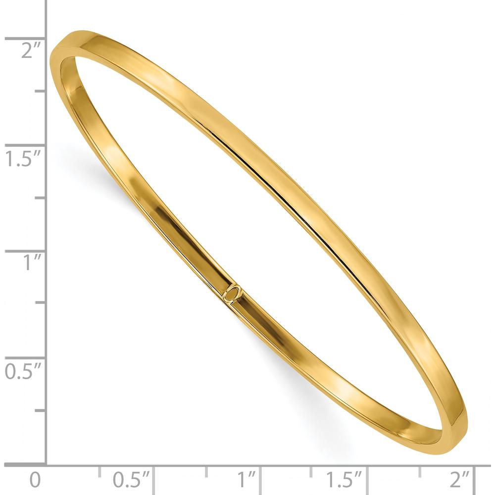 10K Yellow Gold 3mm Polished Square Tube Slip-on Bangle - 8" Length