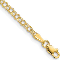 10K Yellow Gold 3mm Solid Double Link Charm Bracelet - 8" Length