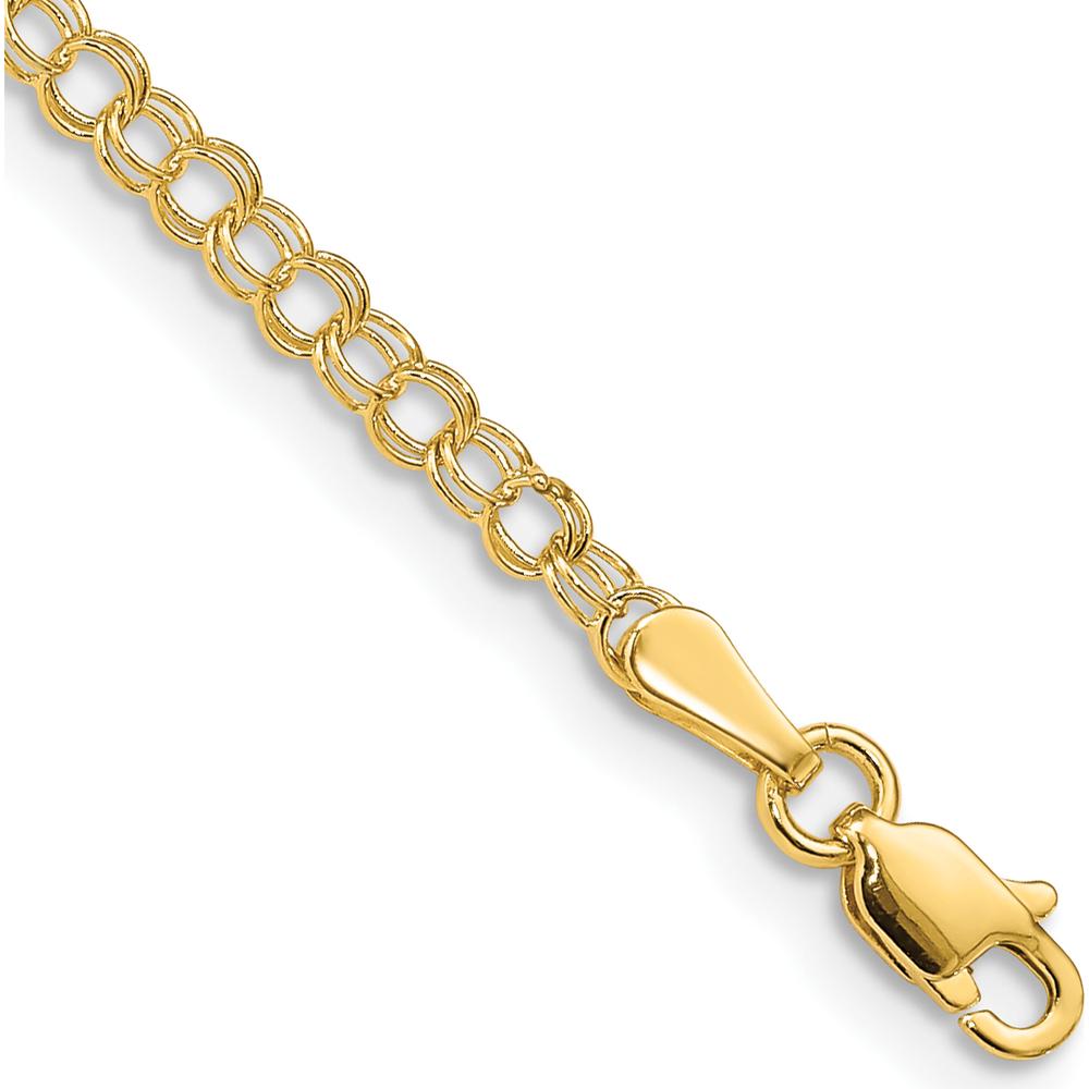 10K Yellow Gold 3mm Solid Double Link Charm Bracelet - 8" Length
