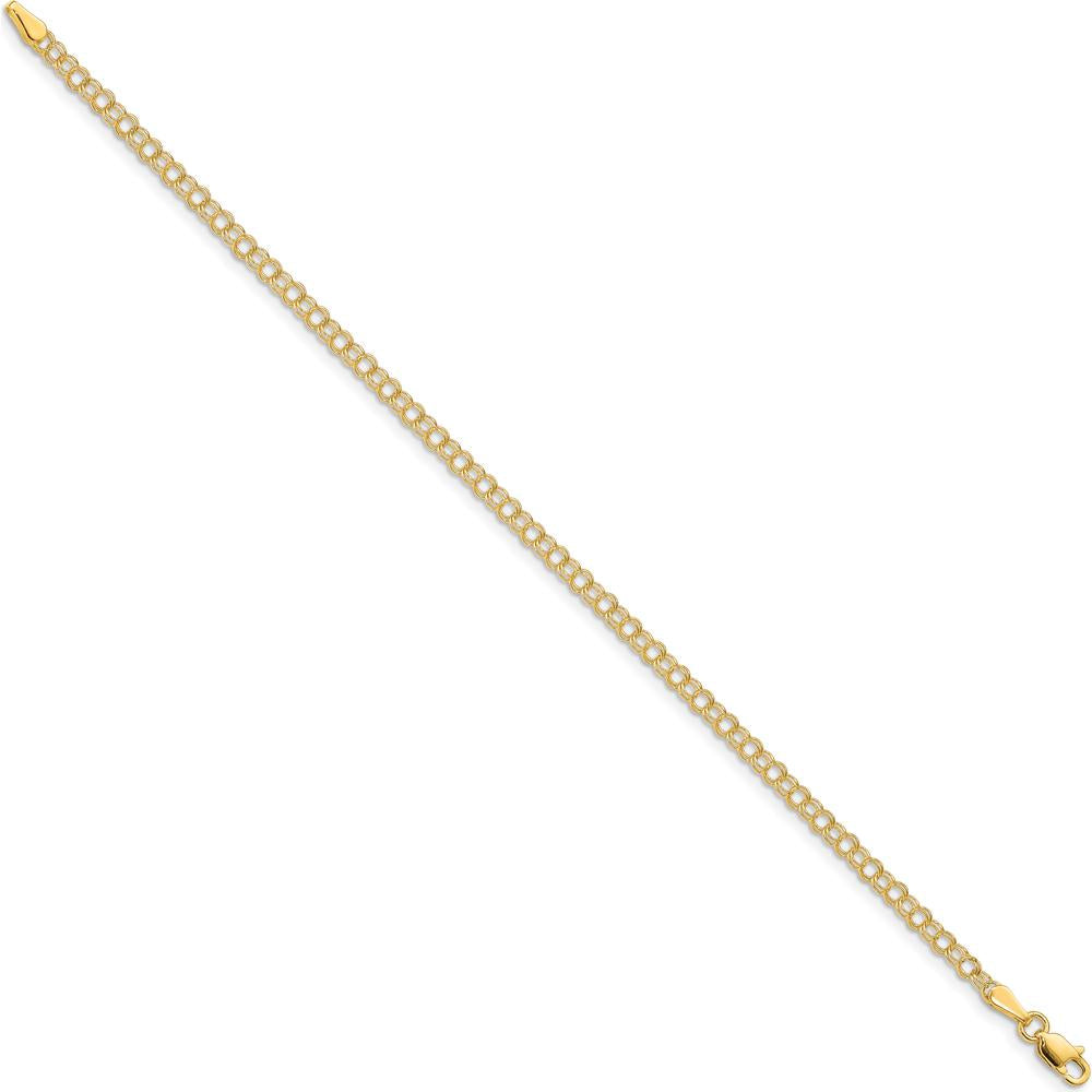 10K Yellow Gold 3mm Solid Double Link Charm Bracelet - 8" Length