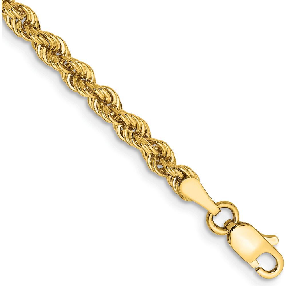 10K Yellow Gold 3mm Solid Rope Chain Bracelet - 7" Length