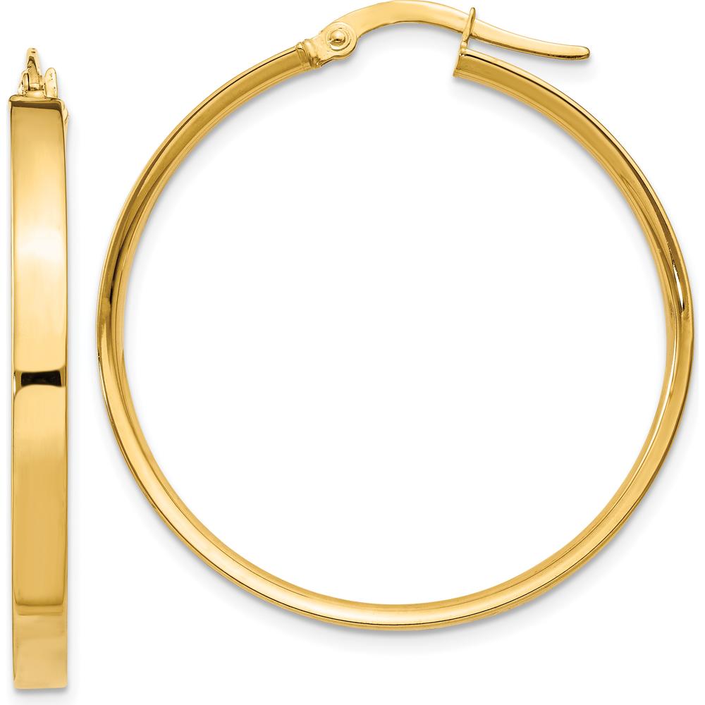 10K Yellow Gold 3mm XL Hoop Earrings with Polished Finish - 33mm Length