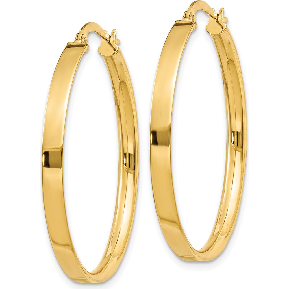 10K Yellow Gold 3mm XL Hoop Earrings with Polished Finish - 33mm Length