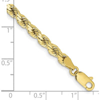 10K Yellow Gold 4.25mm Diamond-Cut Rope Chain Bracelet - Polished Finish, Lobster Clasp