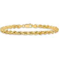 10K Yellow Gold 4.25mm Diamond-Cut Rope Chain Bracelet - Polished Finish, Lobster Clasp