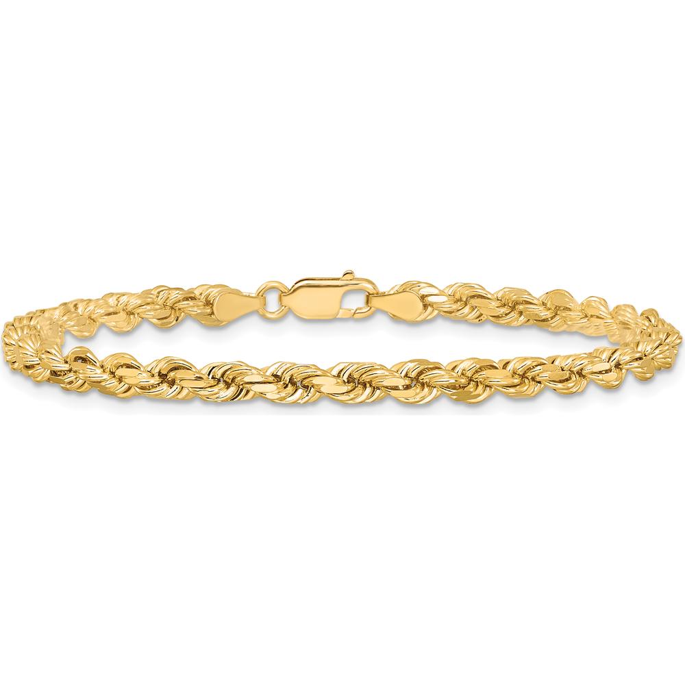 10K Yellow Gold 4.25mm Diamond-Cut Rope Chain Bracelet - Polished Finish, Lobster Clasp