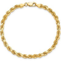 10K Yellow Gold 4.25mm Diamond-Cut Rope Chain Bracelet - Polished Finish, Lobster Clasp