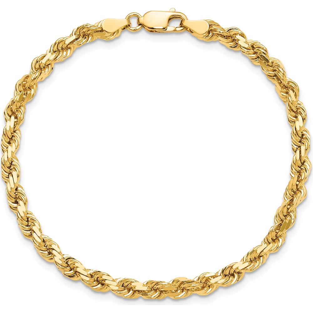 10K Yellow Gold 4.25mm Diamond-Cut Rope Chain Bracelet - Polished Finish, Lobster Clasp
