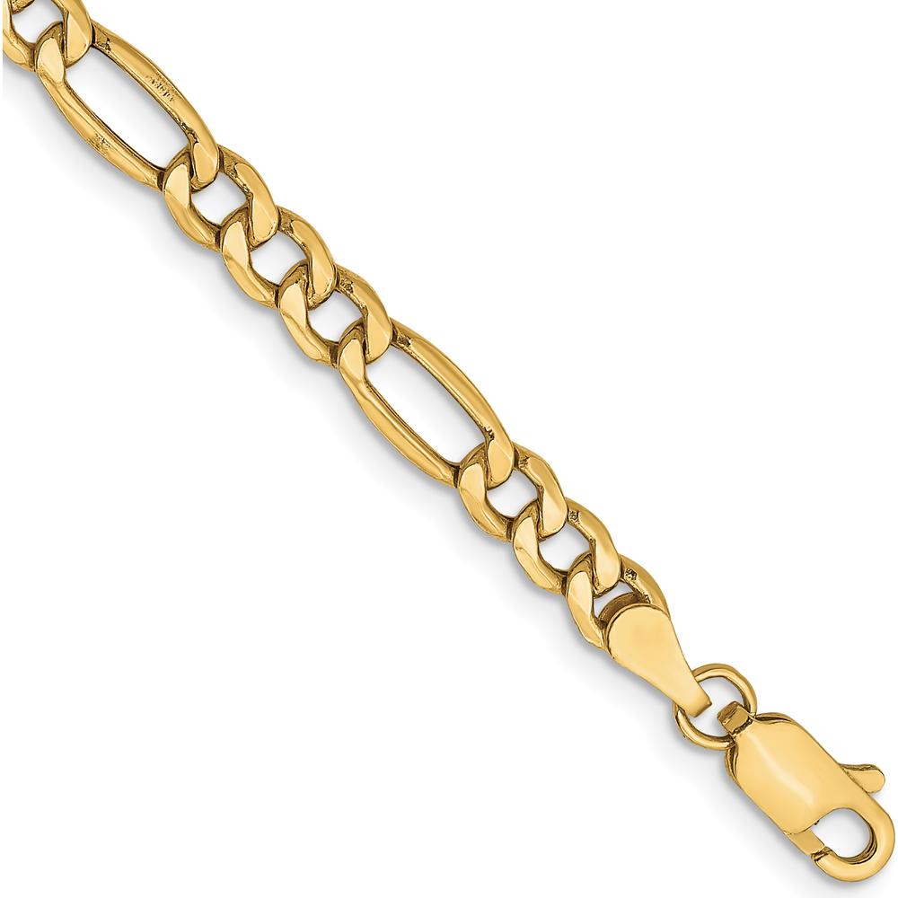 10K Yellow Gold 4.2mm Semi-Solid Figaro Chain Bracelet with Lobster Clasp - 7"