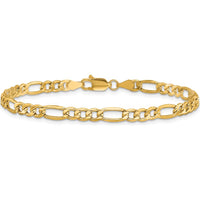 10K Yellow Gold 4.2mm Semi-Solid Figaro Chain Bracelet with Lobster Clasp - 7"