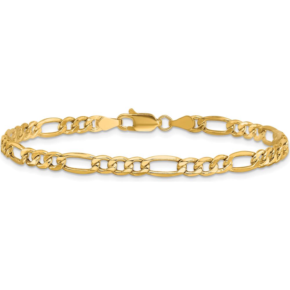 10K Yellow Gold 4.2mm Semi-Solid Figaro Chain Bracelet with Lobster Clasp - 7"