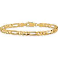 10K Yellow Gold 4.5mm Concave Open Figaro Chain Bracelet - Polished Finish, Lobster Clasp