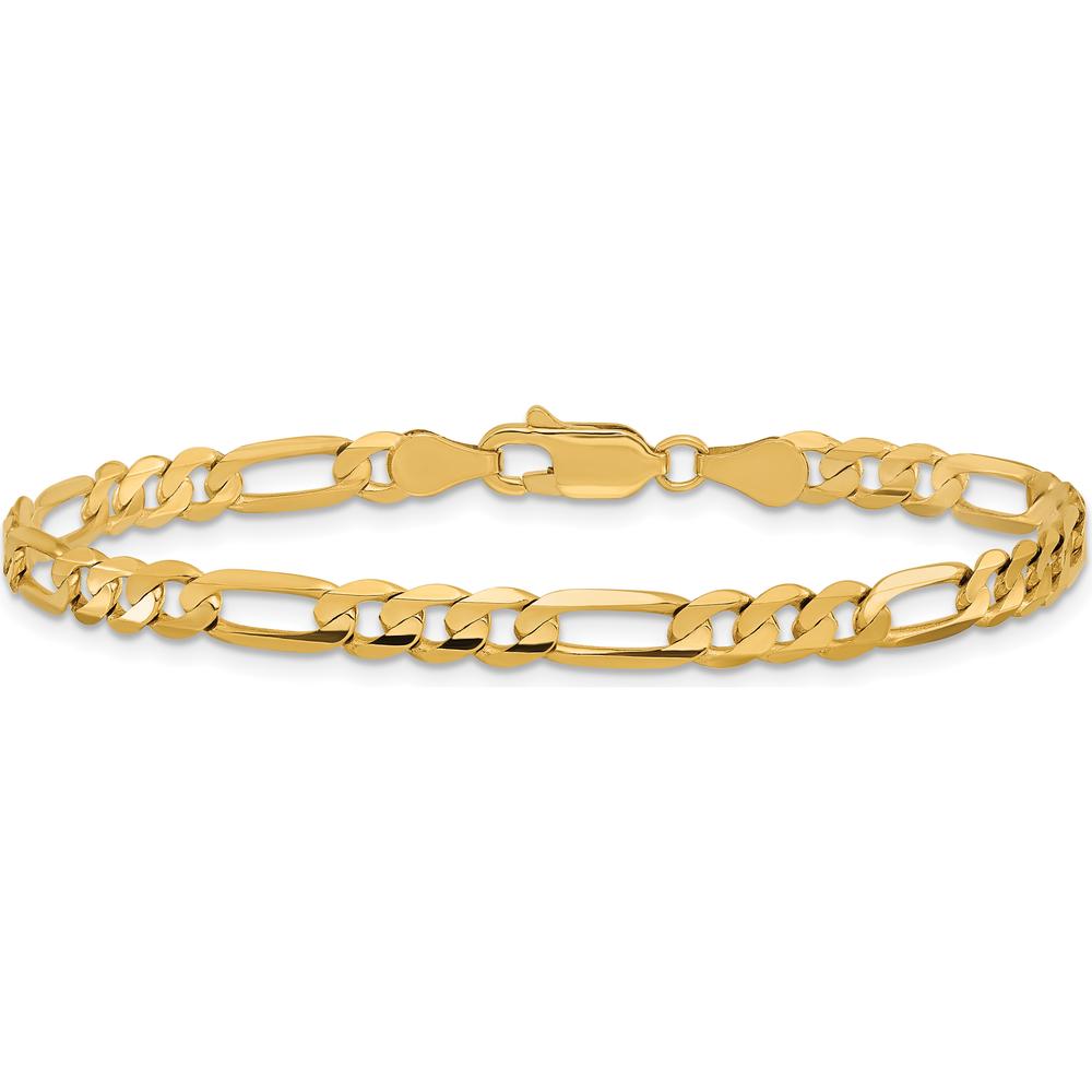 10K Yellow Gold 4.5mm Concave Open Figaro Chain Bracelet - Polished Finish, Lobster Clasp
