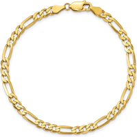 10K Yellow Gold 4.5mm Concave Open Figaro Chain Bracelet - Polished Finish, Lobster Clasp