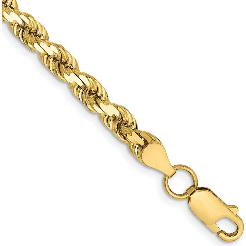 10K Yellow Gold 4.5mm Diamond-Cut Rope Chain Bracelet - 8"