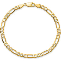 10K Yellow Gold 4.75mm Flat Figaro Chain Bracelet with Lobster Clasp - 7" Length