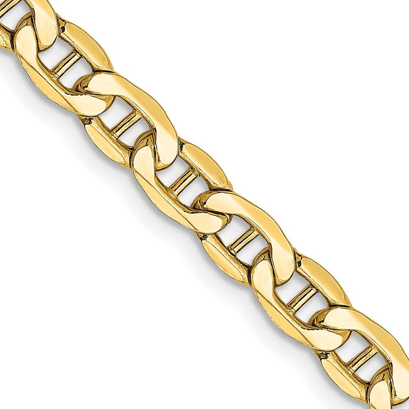 10K Yellow Gold 4.75mm Semi-Solid Anchor Chain Necklace - 24"