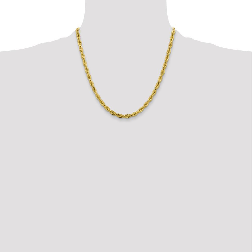 10K Yellow Gold 4.75mm Semi-Solid Rope Chain Necklace with Lobster Clasp - 20"" Length