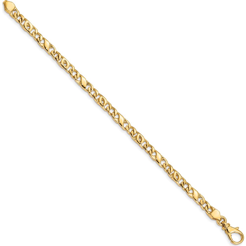 10K Yellow Gold 4.8mm Hand Polished Fancy Link Chain Bracelet - 7" Length