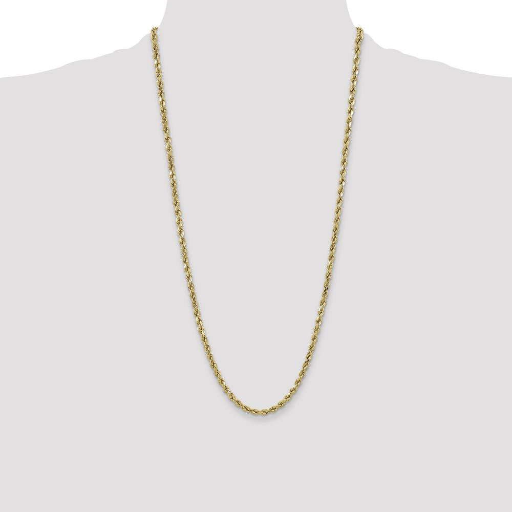 10K Yellow Gold 4.9mm Semi-solid Diamond-Cut Rope Chain Necklace - 28"