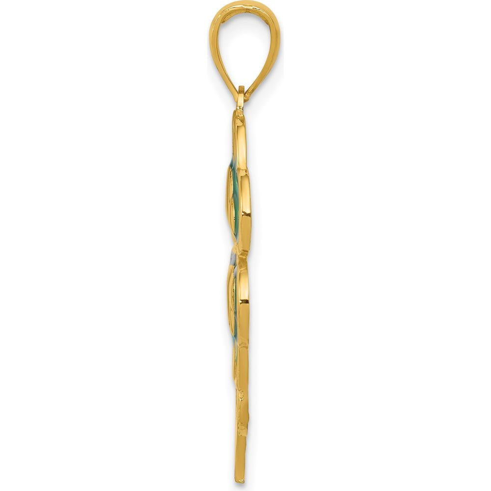 10K Yellow Gold 4-Leaf Clover Pendant with Green Enamel Tips