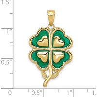 10K Yellow Gold 4-Leaf Clover Pendant with Green Enamel Tips