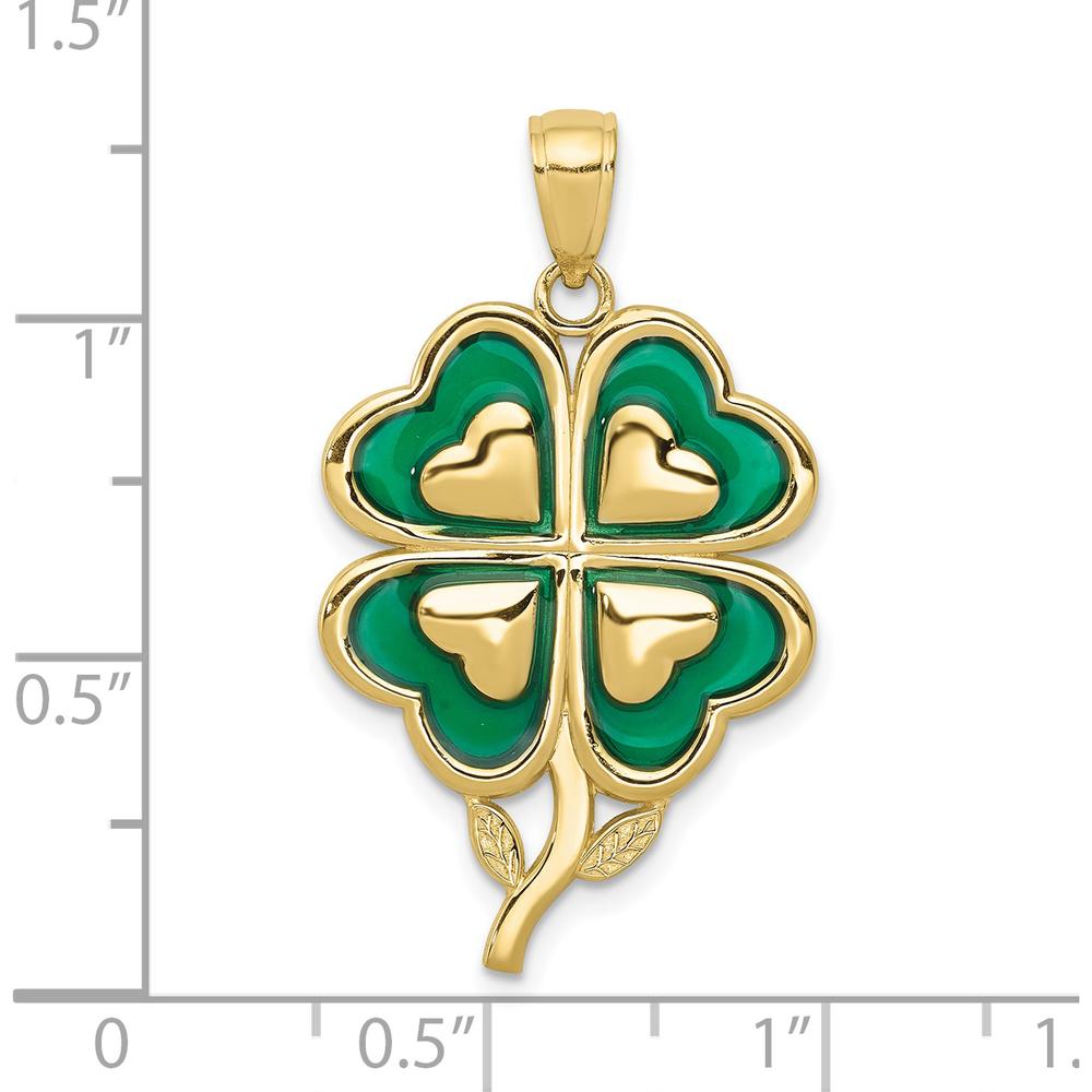10K Yellow Gold 4-Leaf Clover Pendant with Green Enamel Tips