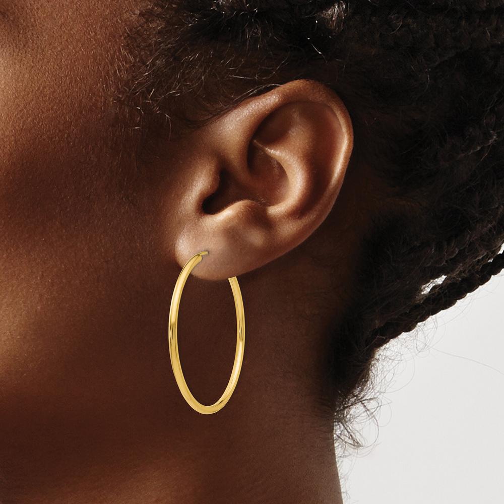 10K Yellow Gold 40mm Polished Round Endless Hoop Earrings
