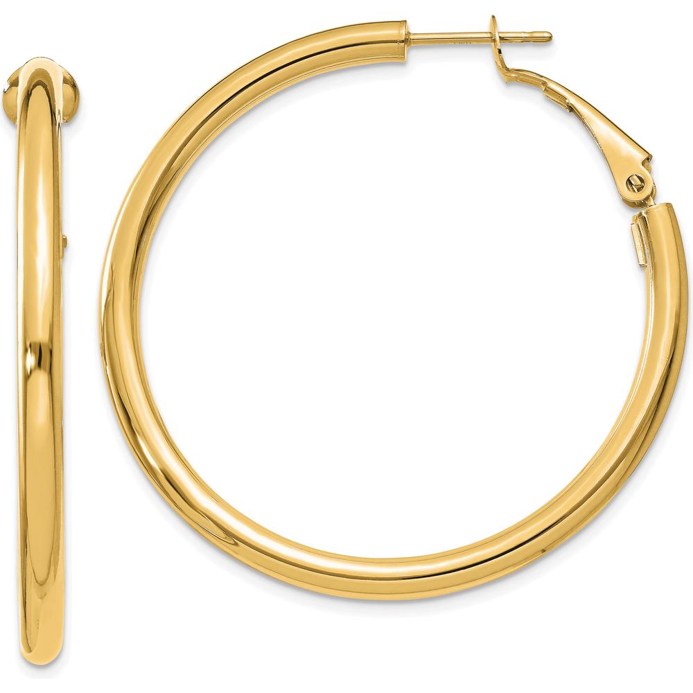 10K Yellow Gold 41mm Polished Round Omega Back Hoop Earrings