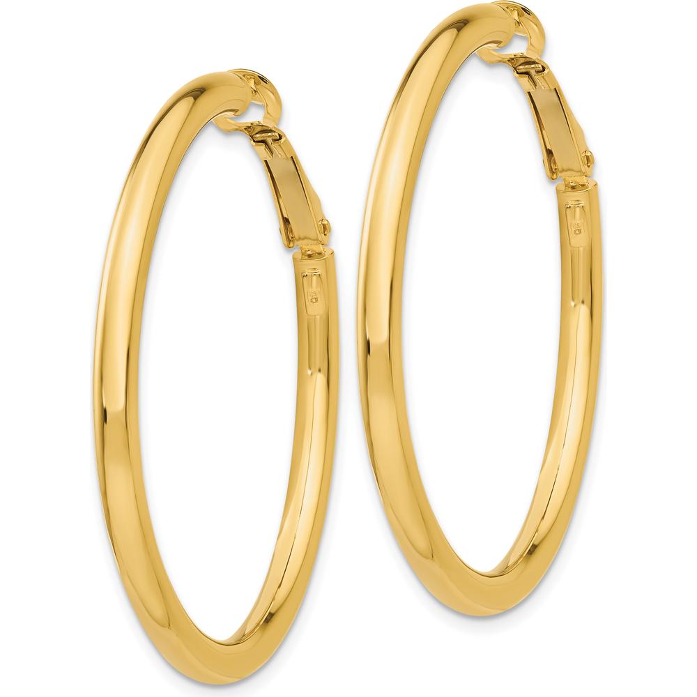10K Yellow Gold 41mm Polished Round Omega Back Hoop Earrings