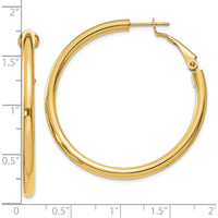 10K Yellow Gold 41mm Polished Round Omega Back Hoop Earrings