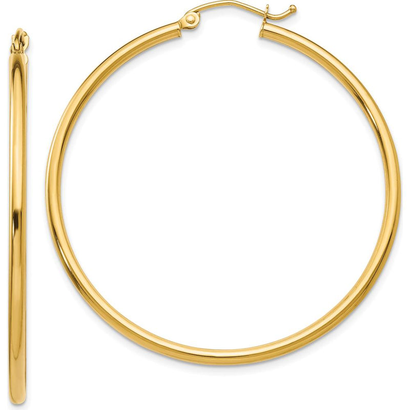 10K Yellow Gold 45mm Polished Lightweight Tube Hoop Earrings