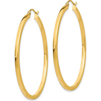 10K Yellow Gold 45mm Square Tube Hoop Earrings - Polished Finish
