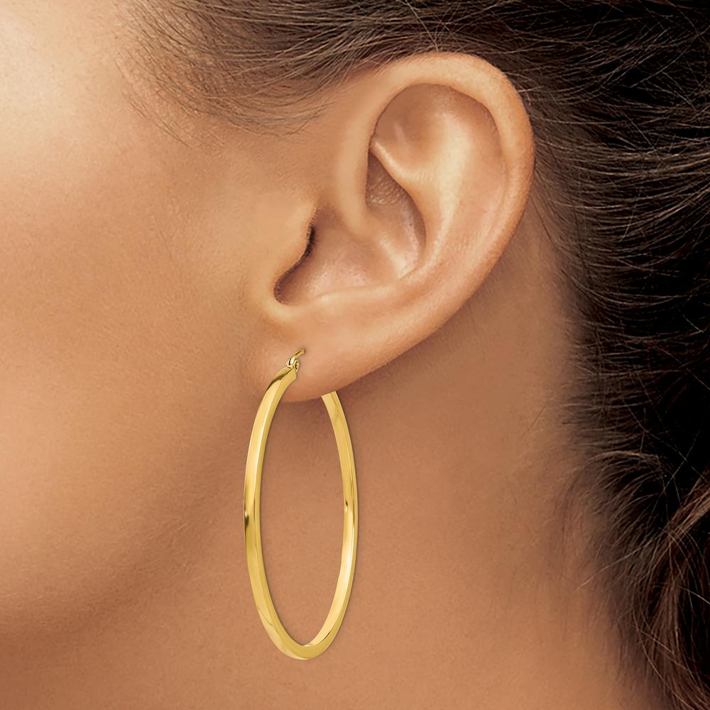 10K Yellow Gold 45mm Square Tube Hoop Earrings - Polished Finish